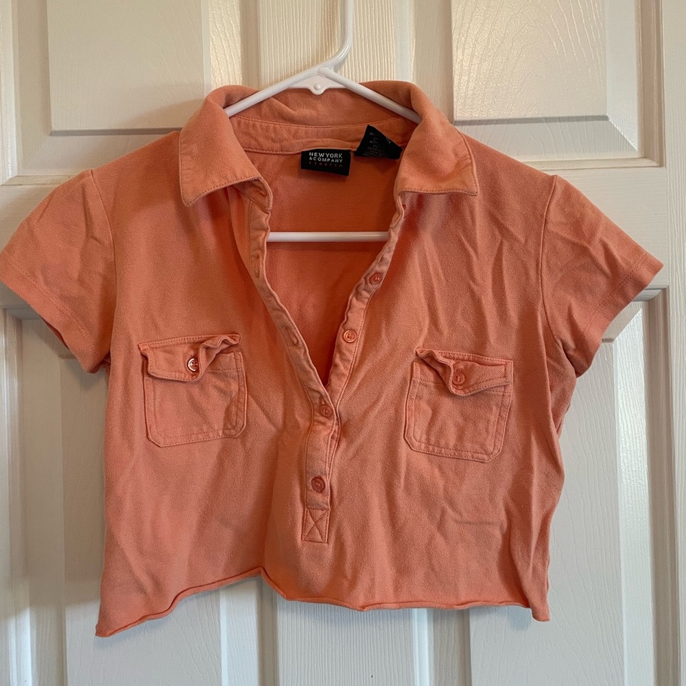 womens orange button down crop top - M